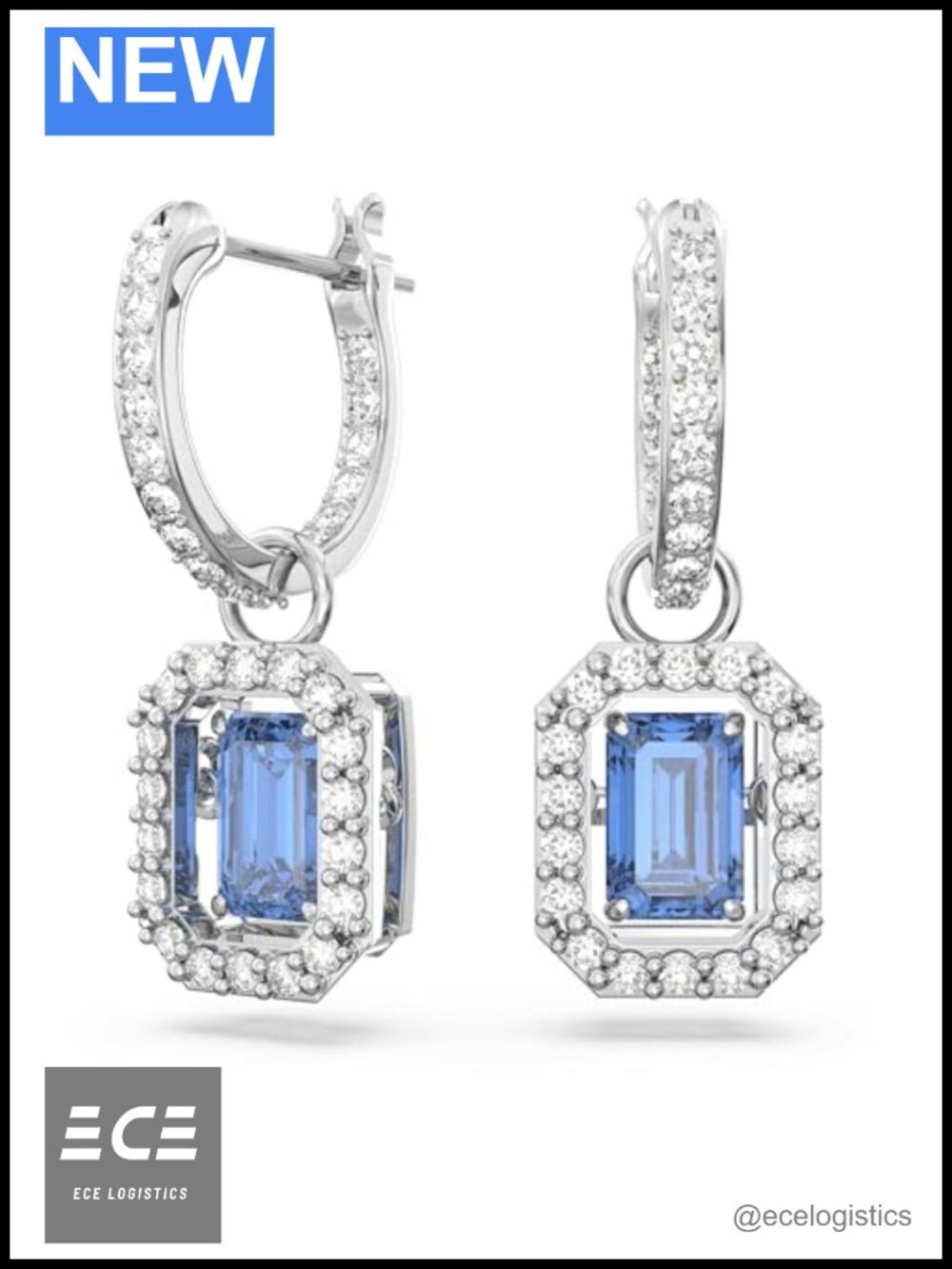 Octagon Cut Crystal Drop Dangle Pierced Earrings Rhodium Finish